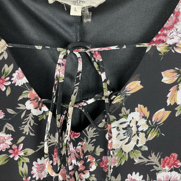 Entro black pink floral chiffon ruffle boho cottagecore midi dress large - Picture 5 of 9